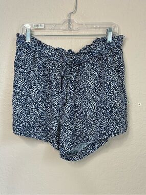 Madewell Blue White Bengali Print Pull On Paperbag Shorts Womens Large Pockets